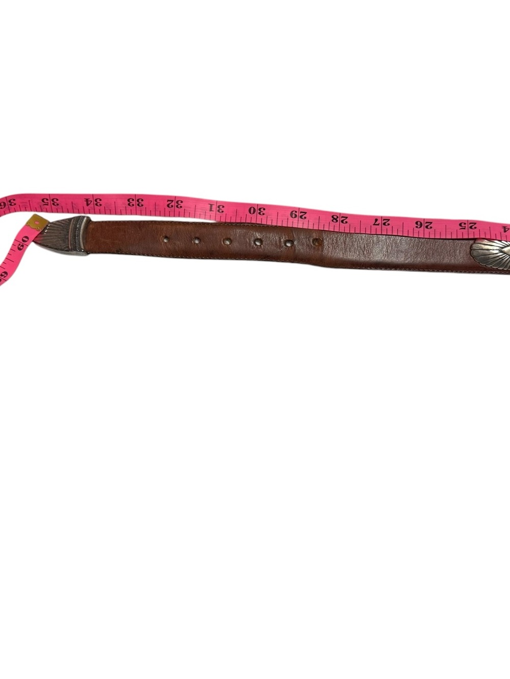 Vintage 1993 L.L.Bean Western Concho Leather Belt Brown Silver Tone USA Made - Picture 8 of 8